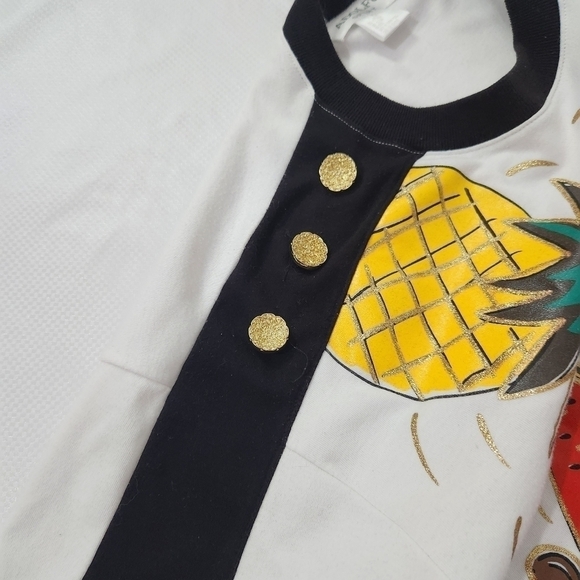 Vintage 80s Adolfo Sport Casual VacationDress Shoulder Pads Fruit Palm Trees - Picture 8 of 10